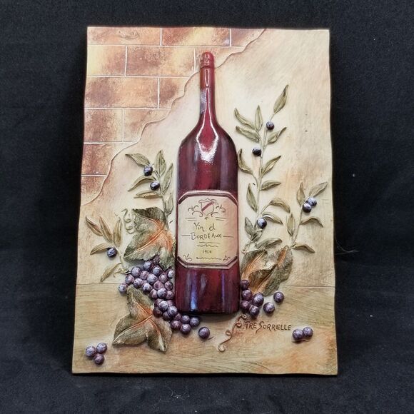 Tre Sorrelle wine wall hanging decor vintage approx 6 1/4" x 4 1/2" 3d - Picture 8 of 9